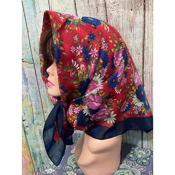 Vintage Navy & Red Scarf Made in Italy Floral - Picture 1 of 10